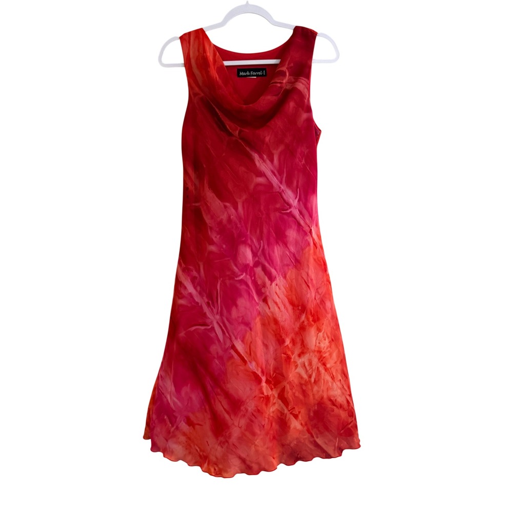 Mark Farrel Vintage Y2K Cowl Neck Dress Women Med Red Pink Abstract Watercolor